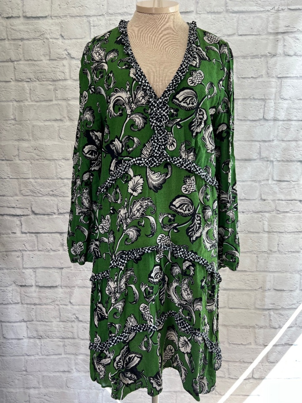 Anthropologie Tiered Green And Black Boho Dress Size XL